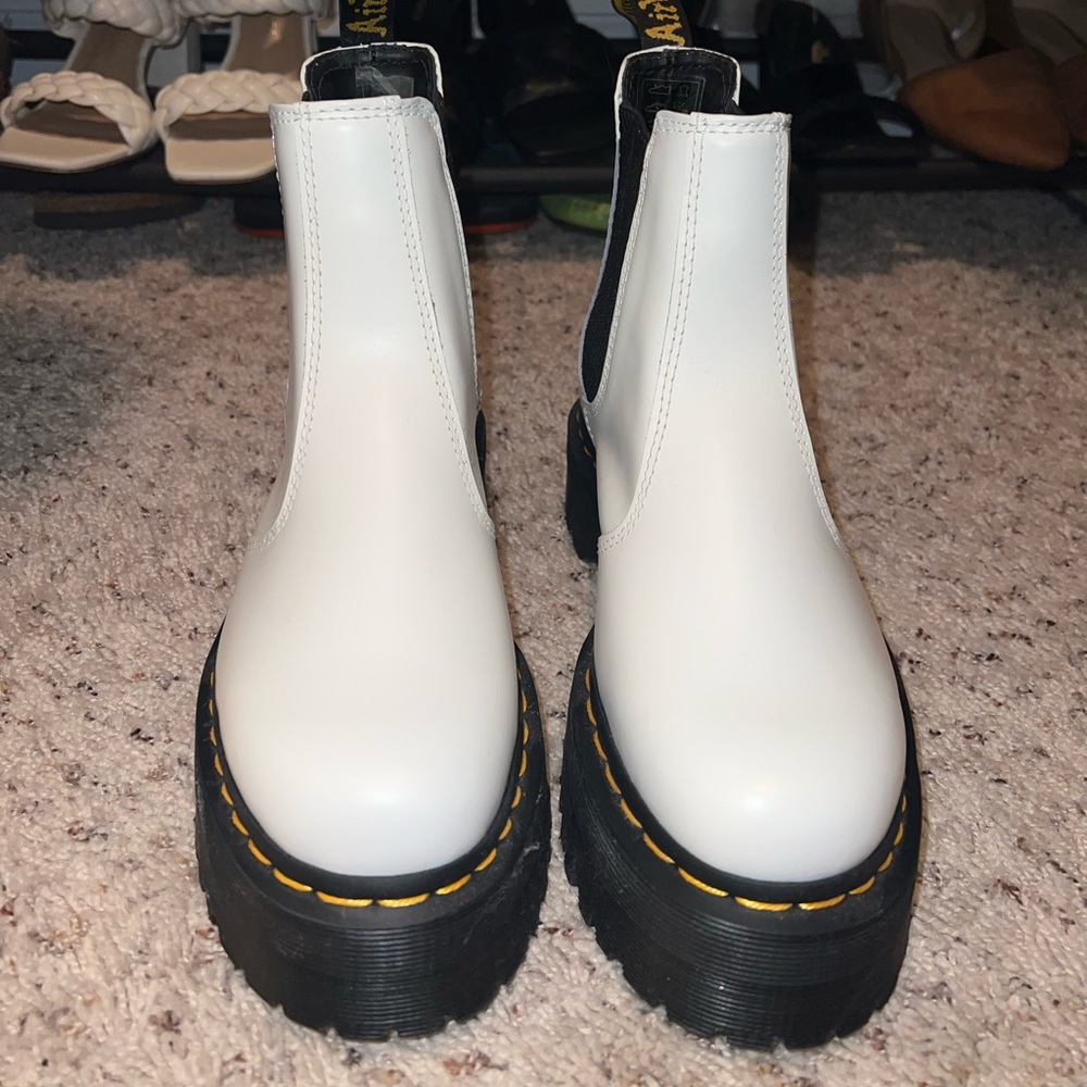 White doc martens Chelsea platform boots